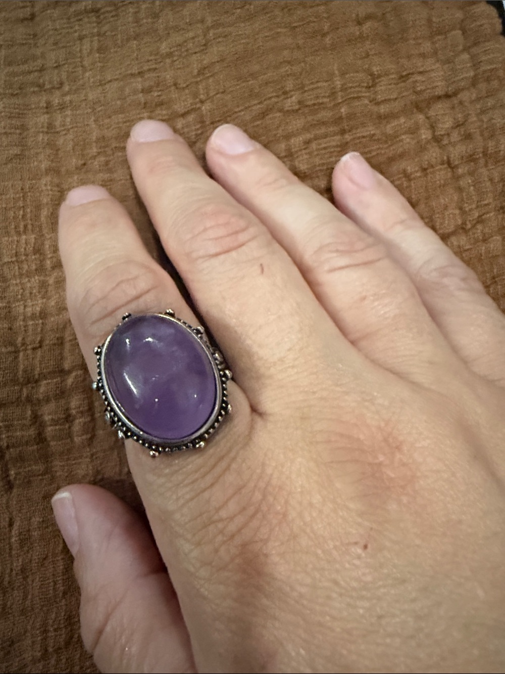 Amethyst Cabochon Statement Ring - Purple Gemstone Band